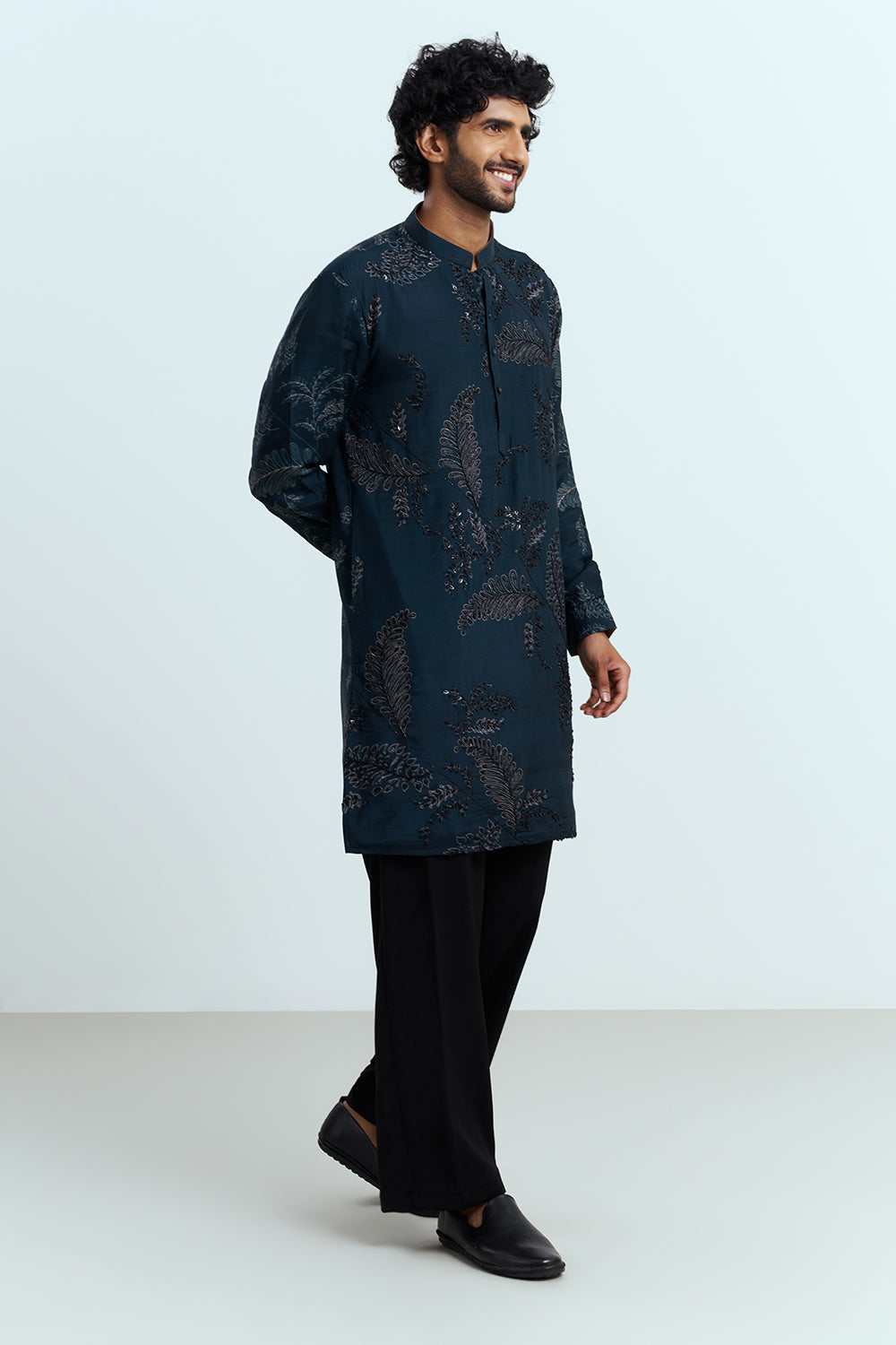 Midnight Blue Embroidered Men's Kurta Set