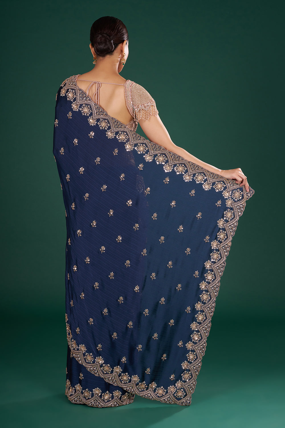 Midnight Blue Saree with Zari Work and Unstitched Blouse