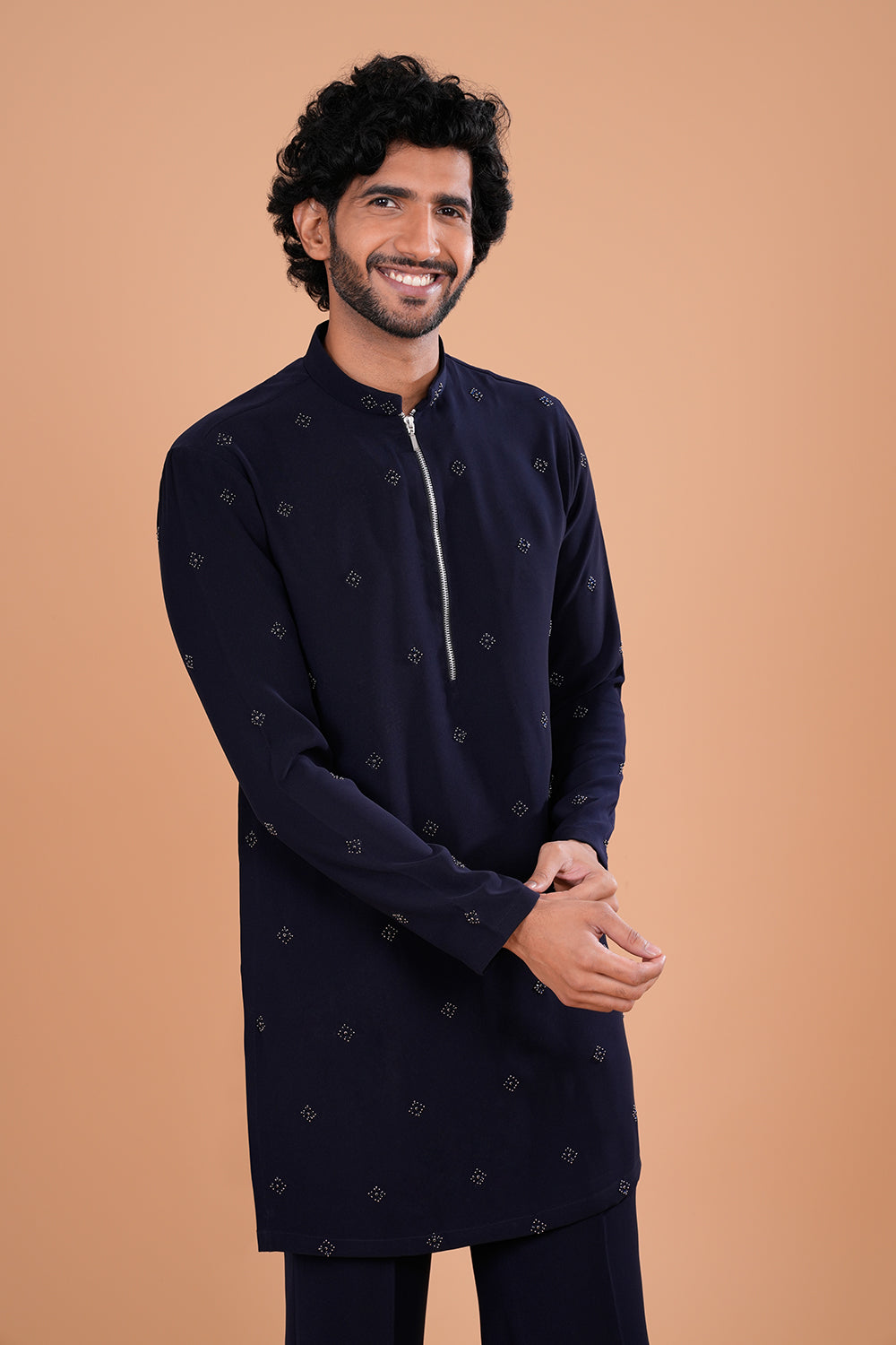Midnight Blue Minimal Embroidered Men's Kurta Set