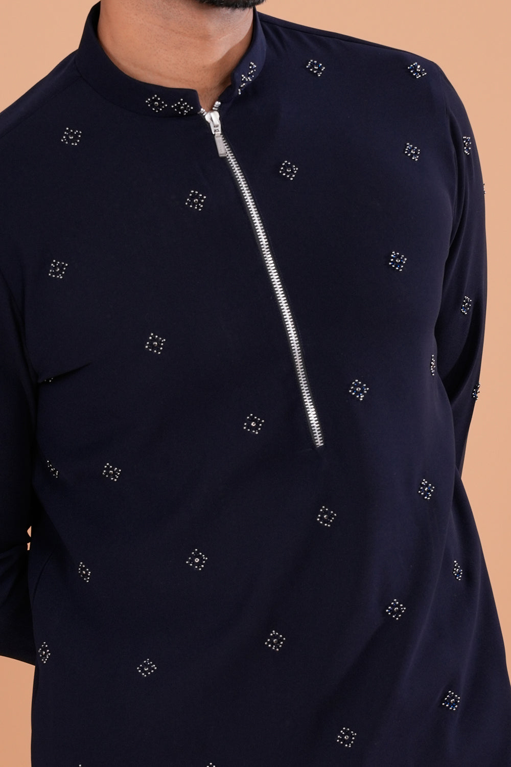 Midnight Blue Minimal Embroidered Men's Kurta Set