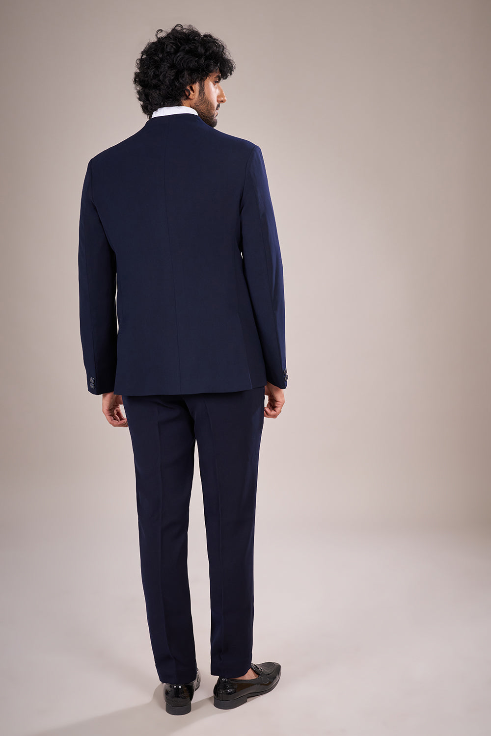 Midnight Blue Silk Sculpted Embellished Suit
