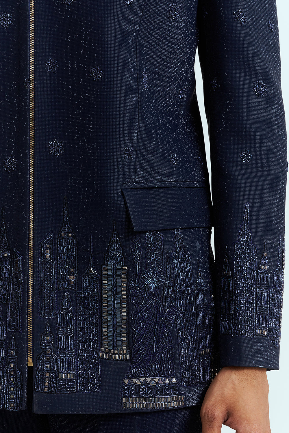 Midnight Navy Embellished Zip Jacket Men's Suit Set
