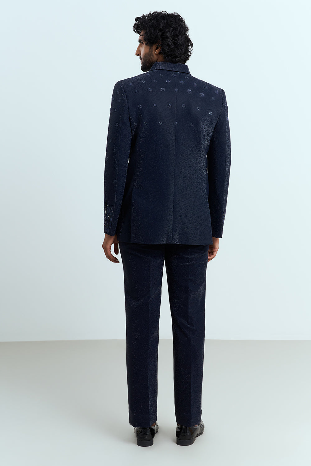 Midnight Navy Embellished Zip Jacket Men's Suit Set