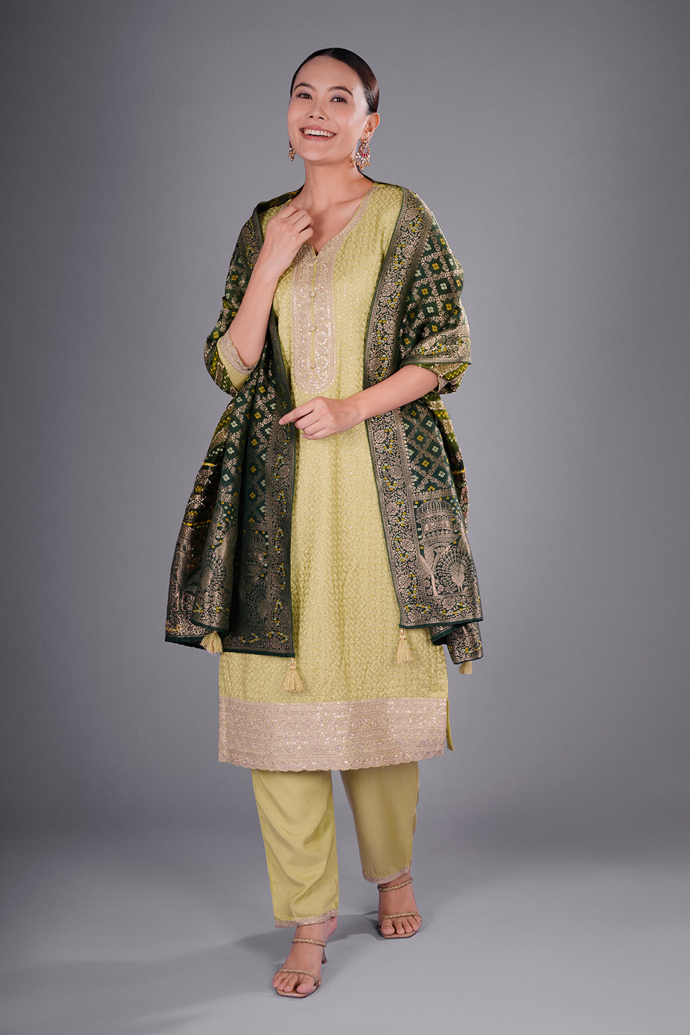 Mint Green Dupion Silk Kurta Set with Resham Embroidery