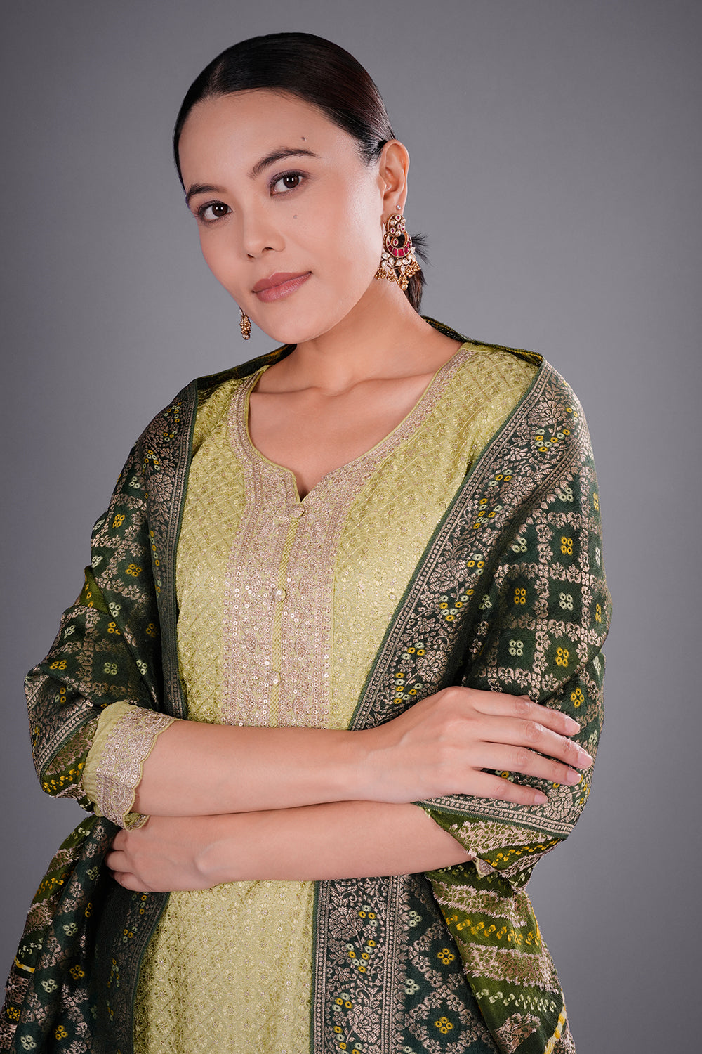 Mint Green Dupion Silk Kurta Set with Resham Embroidery