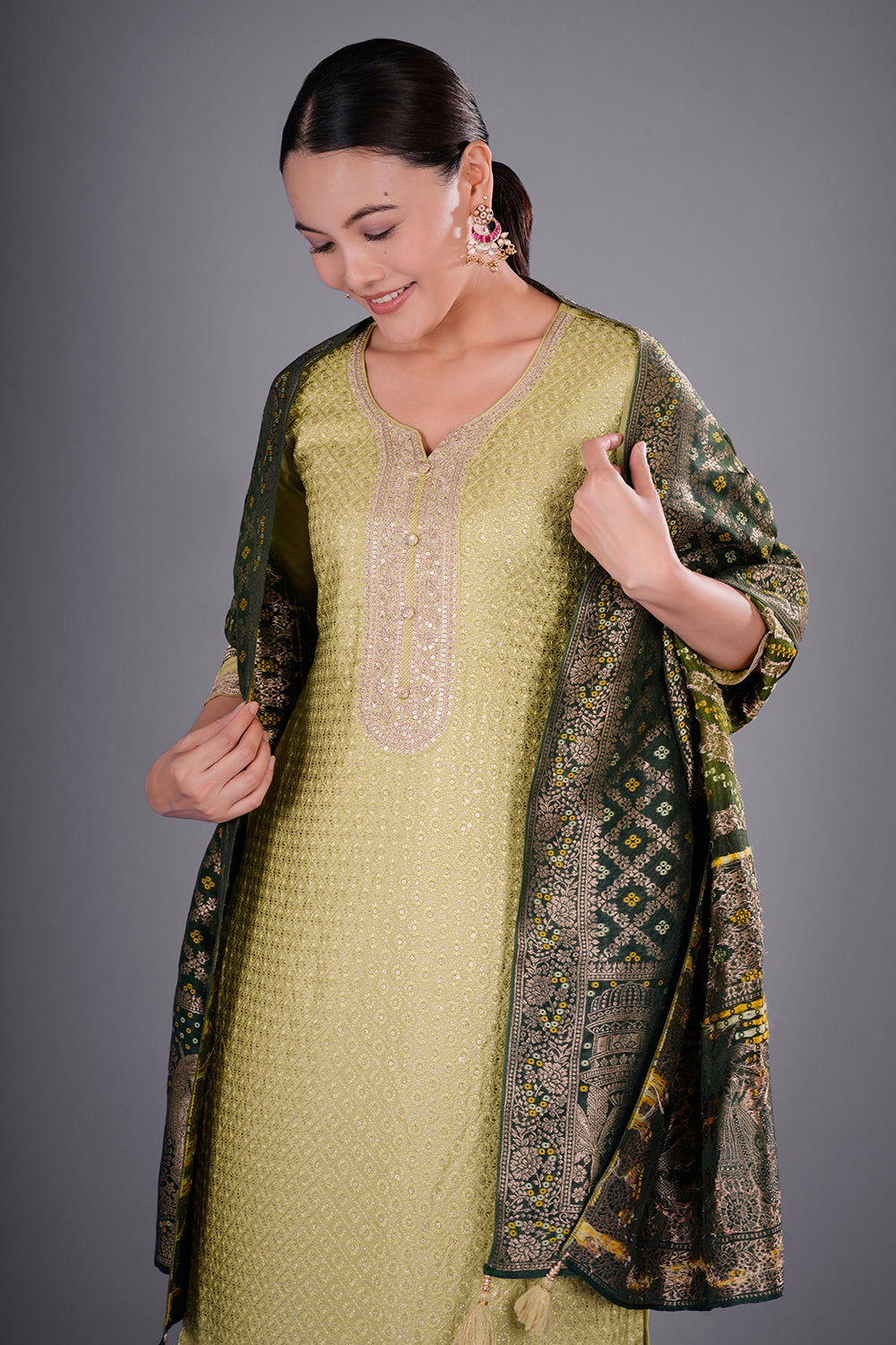 Mint Green Dupion Silk Kurta Set with Resham Embroidery