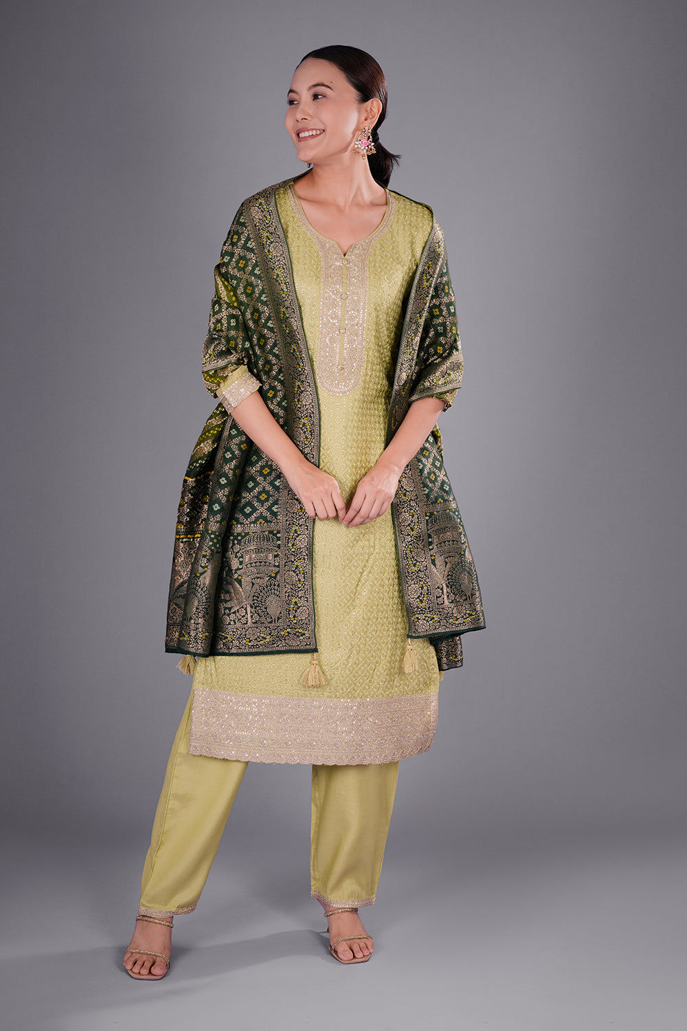 Mint Green Dupion Silk Kurta Set with Resham Embroidery