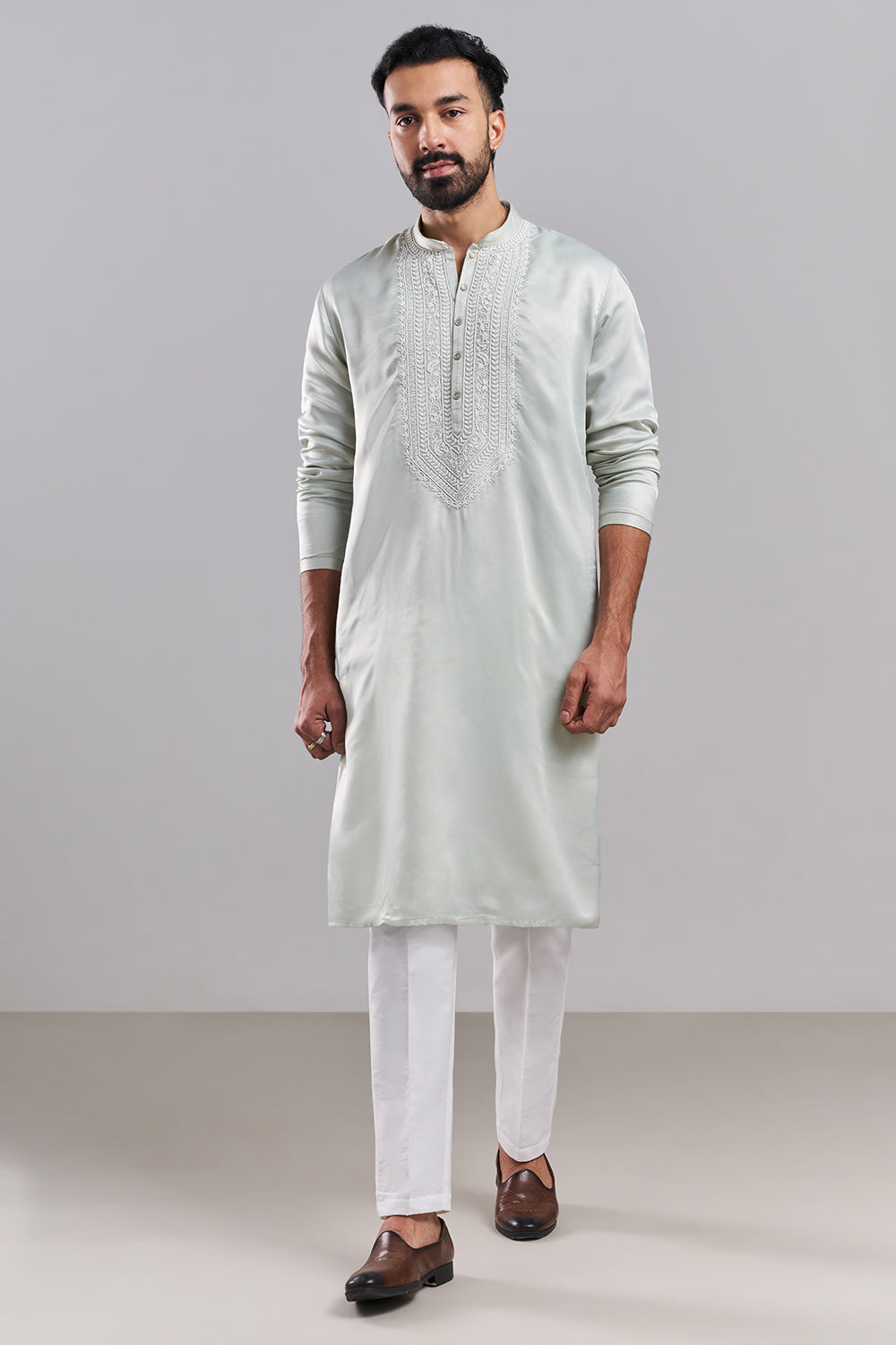 Mint Green Japanese Armani Embroidered Men’s Kurta Set