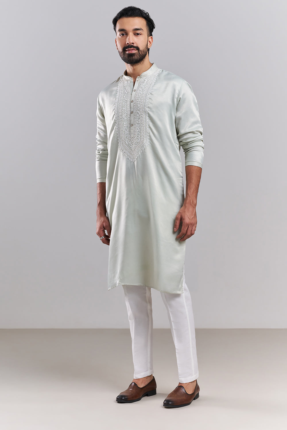 Mint Green Japanese Armani Embroidered Men’s Kurta Set