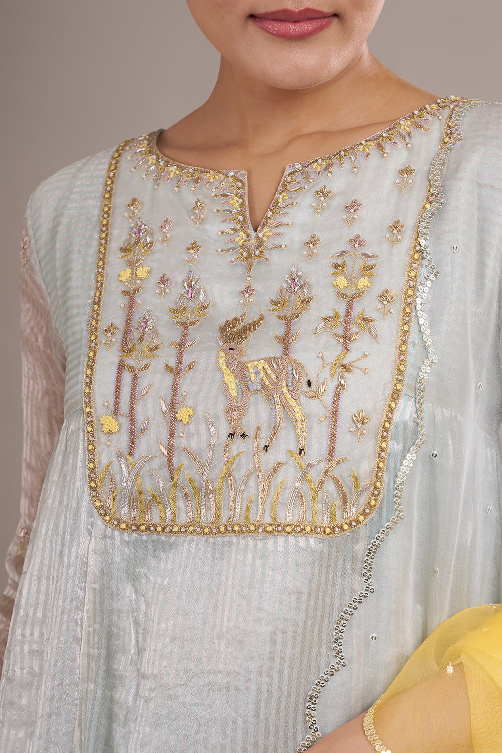 Mint Green Organza Silk A-Line Suit with Sequin Work