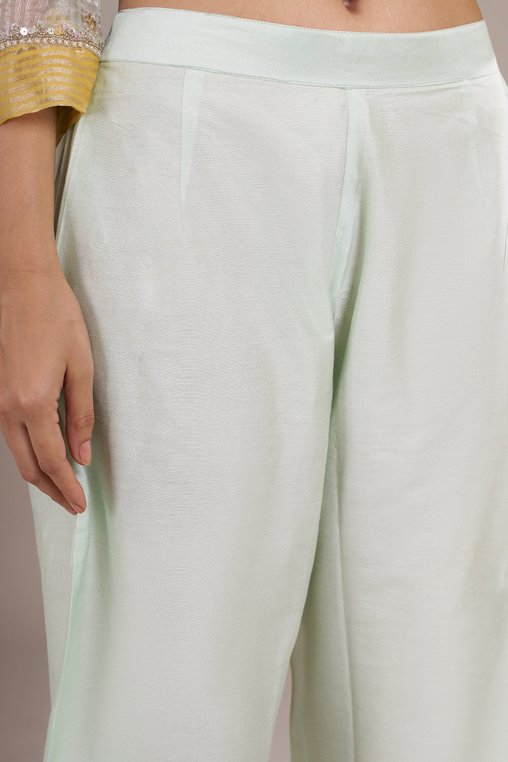 Mint Green Organza Silk A-Line Suit with Sequin Work
