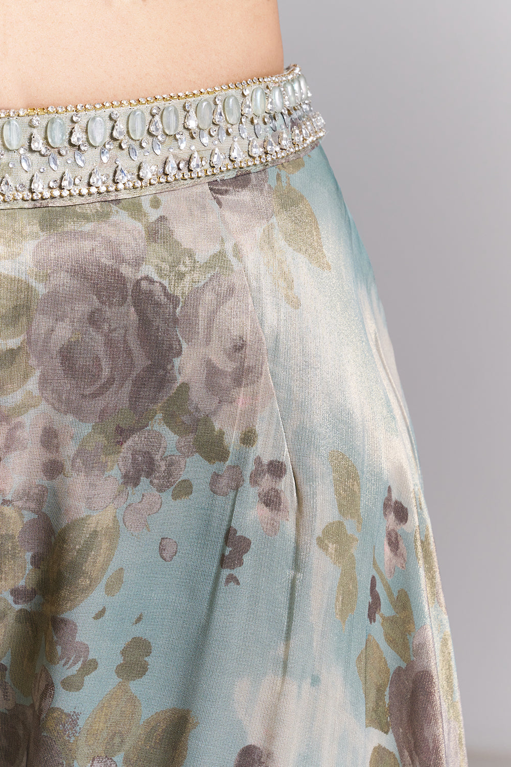 Mint Green Shimmer Organza Printed Palazzo Set