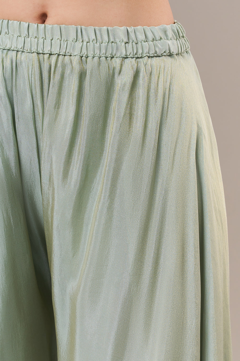 Mint Green Tissue Palazzo Co ord Suit with Zardosi and Bead Work