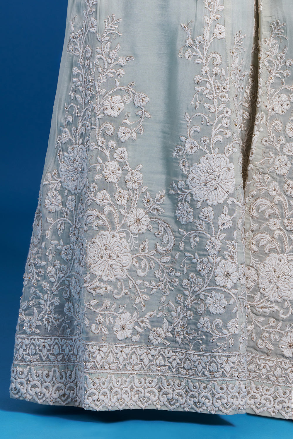 Mint Green Viscose Georgette Sharara Set with Aari Work