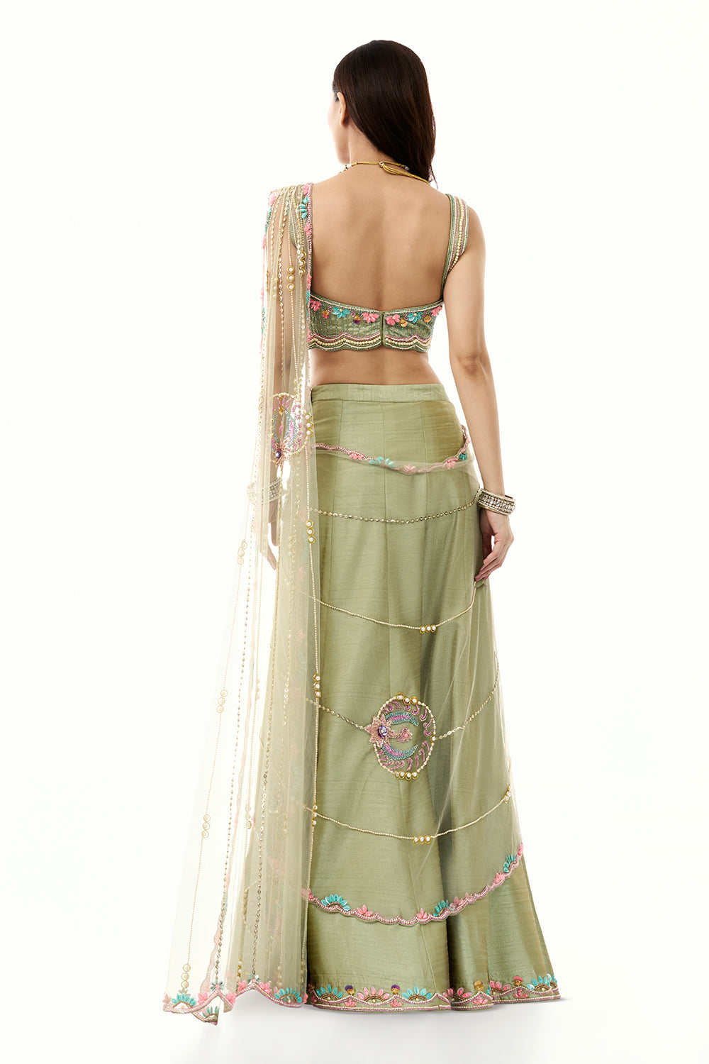 Moss Green Raw Silk Set with 3D Floral Work