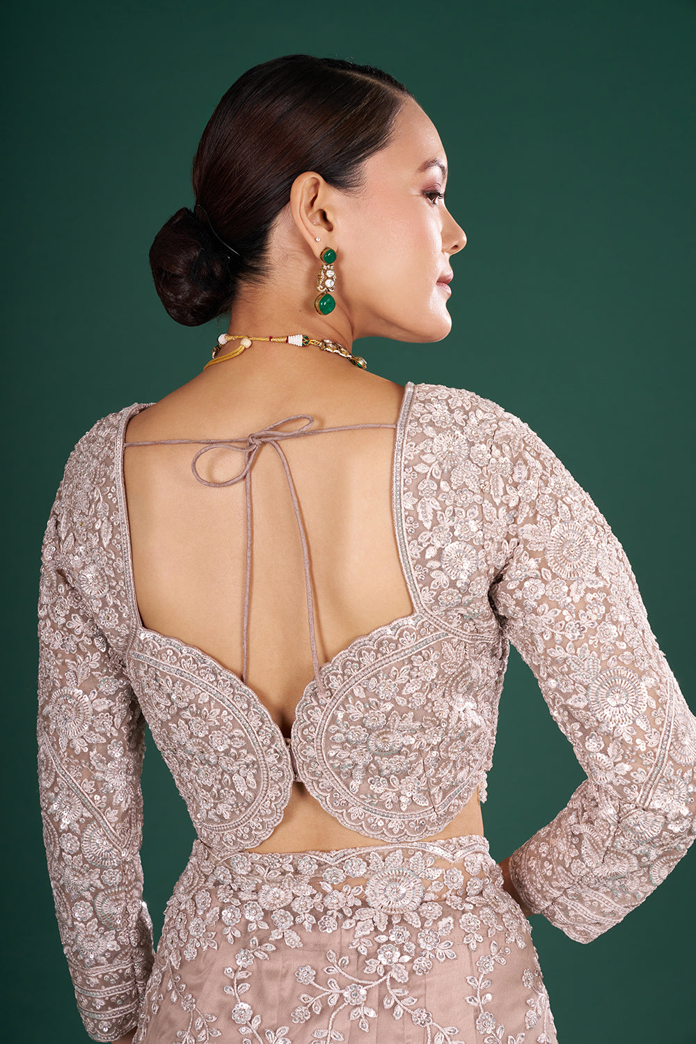 Champagne Net Saree with Resham Embroidery and Stitched Blouse