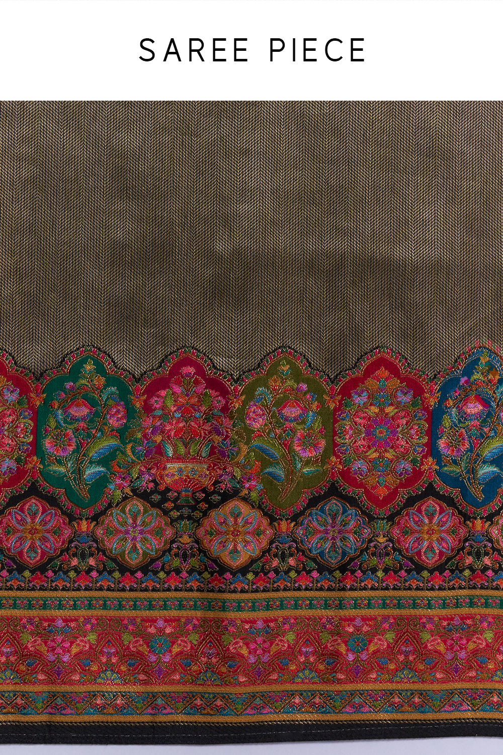 Multi-Colored Banarasi Silk Floral Print Saree And Unstitched Blouse