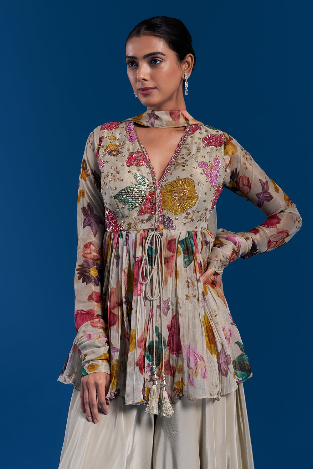 Multi-Colored Palazzo Set with Zardozi Work