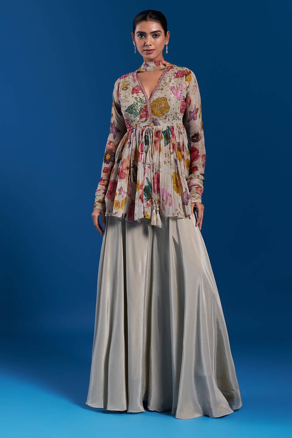 Multi-Colored Palazzo Set with Zardozi Work