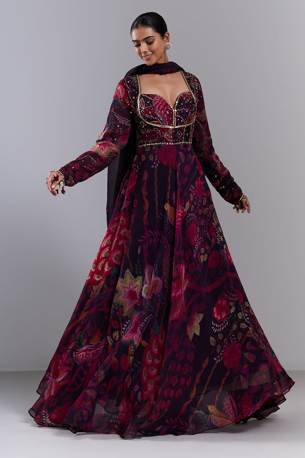 Multi-Colored Viscose Organza Embellished Anarkali Set