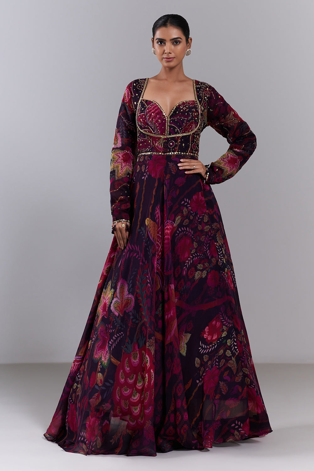 Multi-Colored Viscose Organza Embellished Anarkali Set