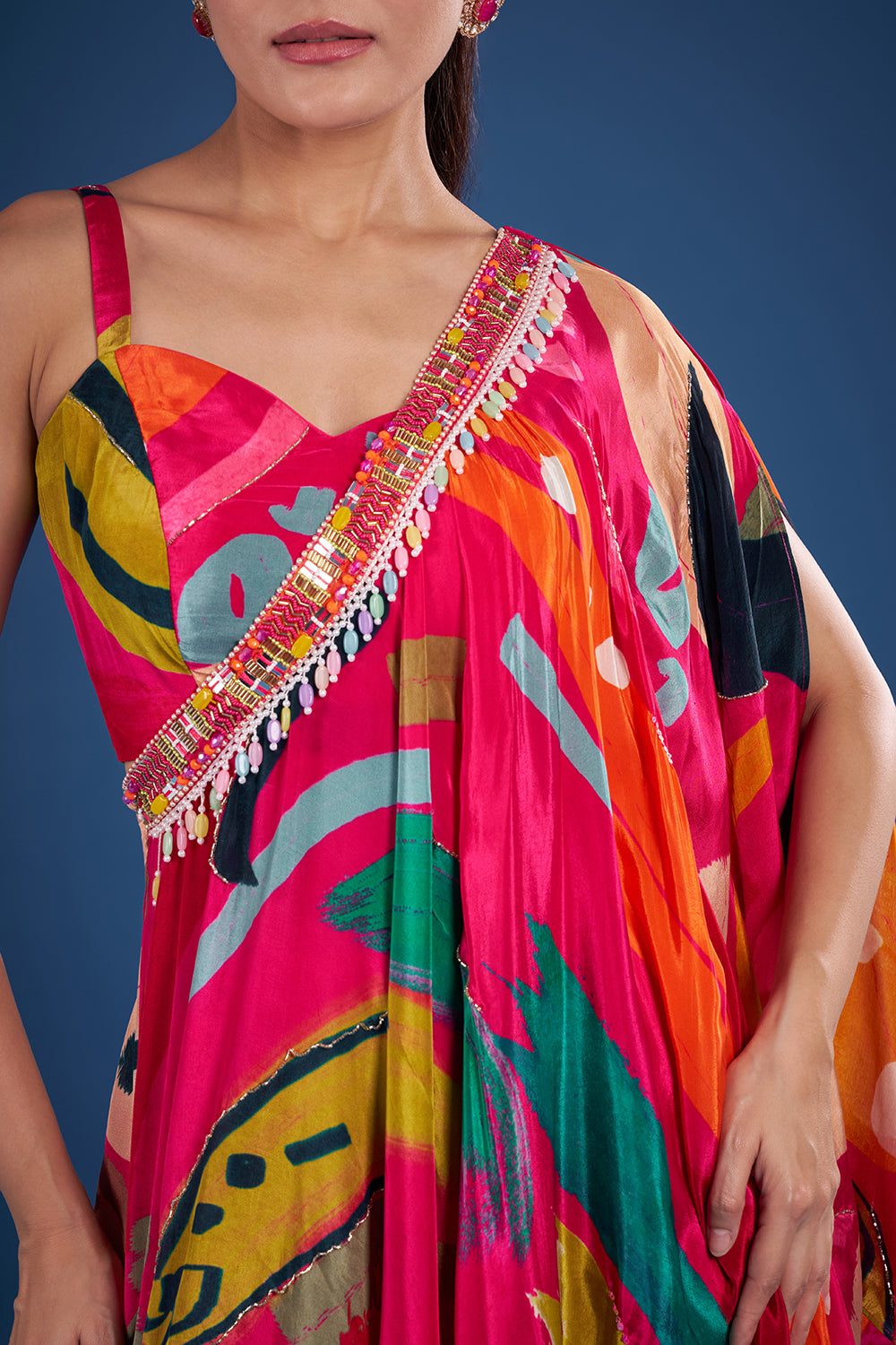 Multi-Colour Printed Crepe Indo-Western Set