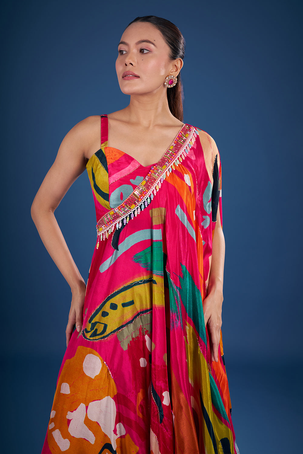Multi-Colour Printed Crepe Indo-Western Set