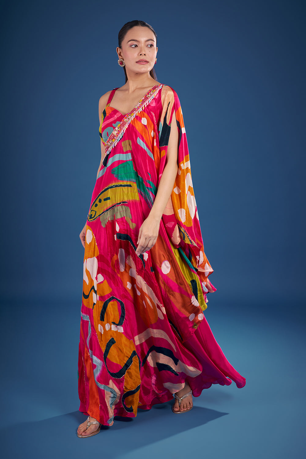 Multi-Colour Printed Crepe Indo-Western Set