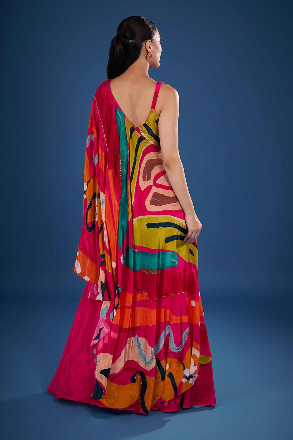Multi-Colour Printed Crepe Indo-Western Set