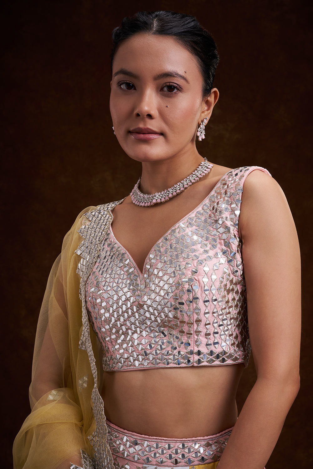 Multi-colour Raw Silk Contemporary Lehenga with Cutdana and Plastic Foil Work