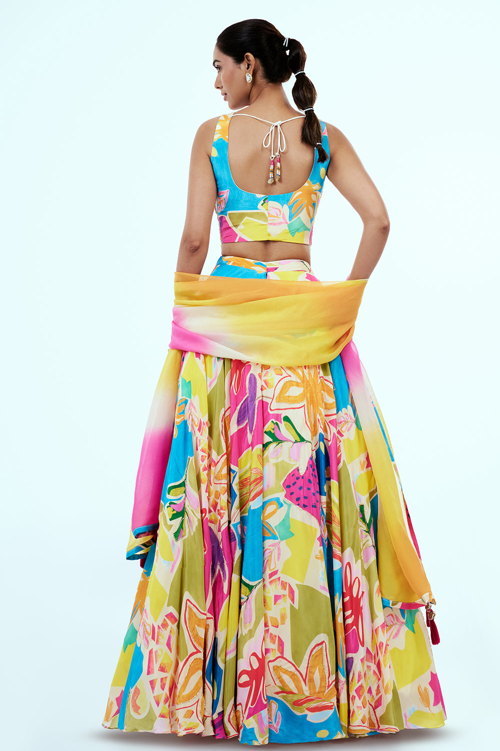 Multi-Coloured Satin Lehenga with Cutdana Work