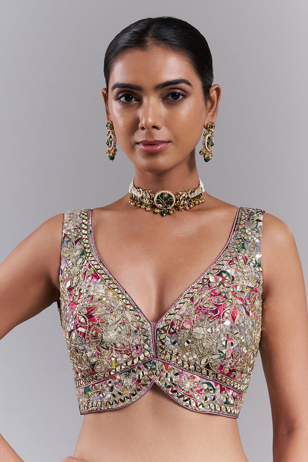 Multi-Coloured Tussar Silk Embellished Saree And Stitched Blouse