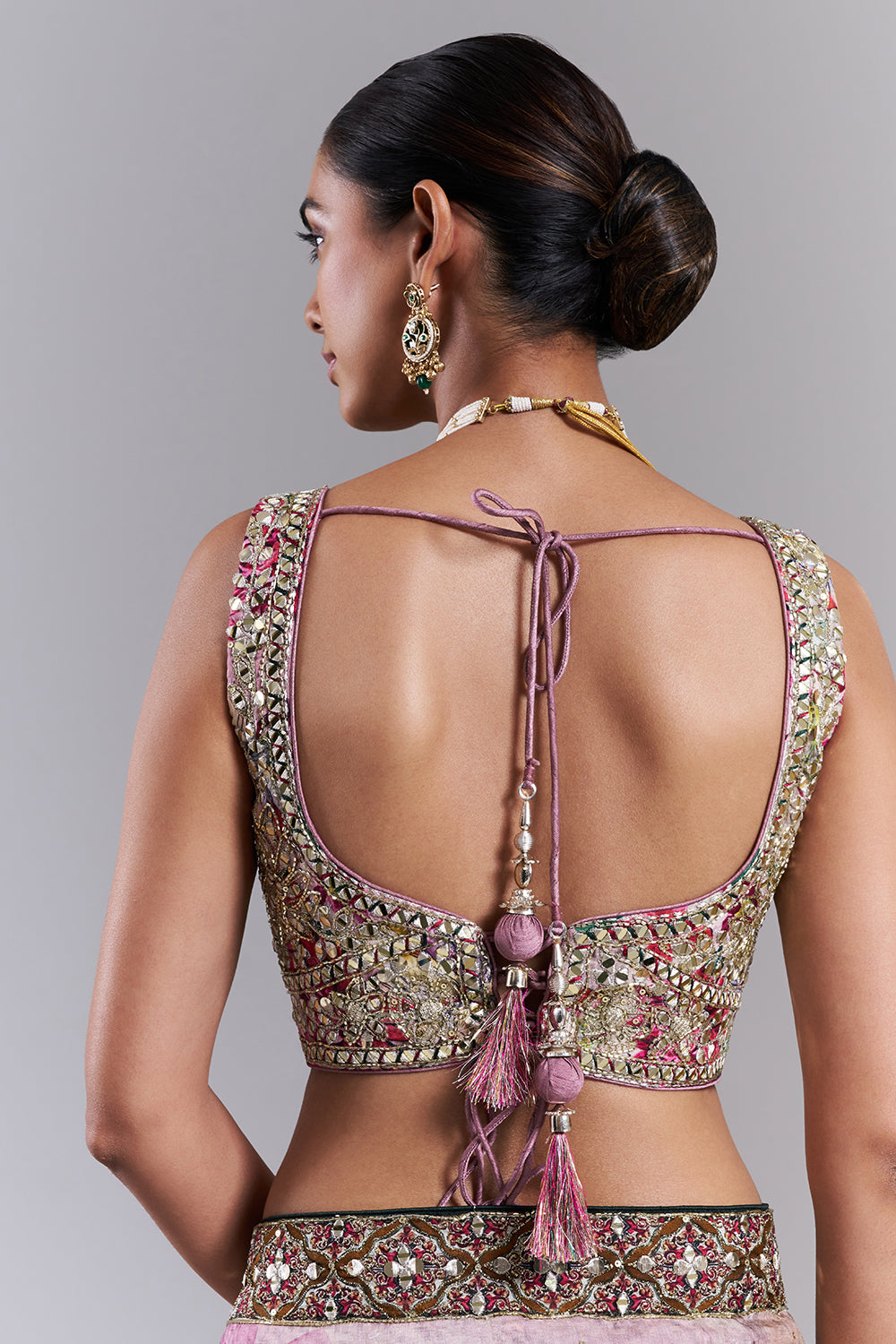 Multi-Coloured Tussar Silk Embellished Saree And Stitched Blouse
