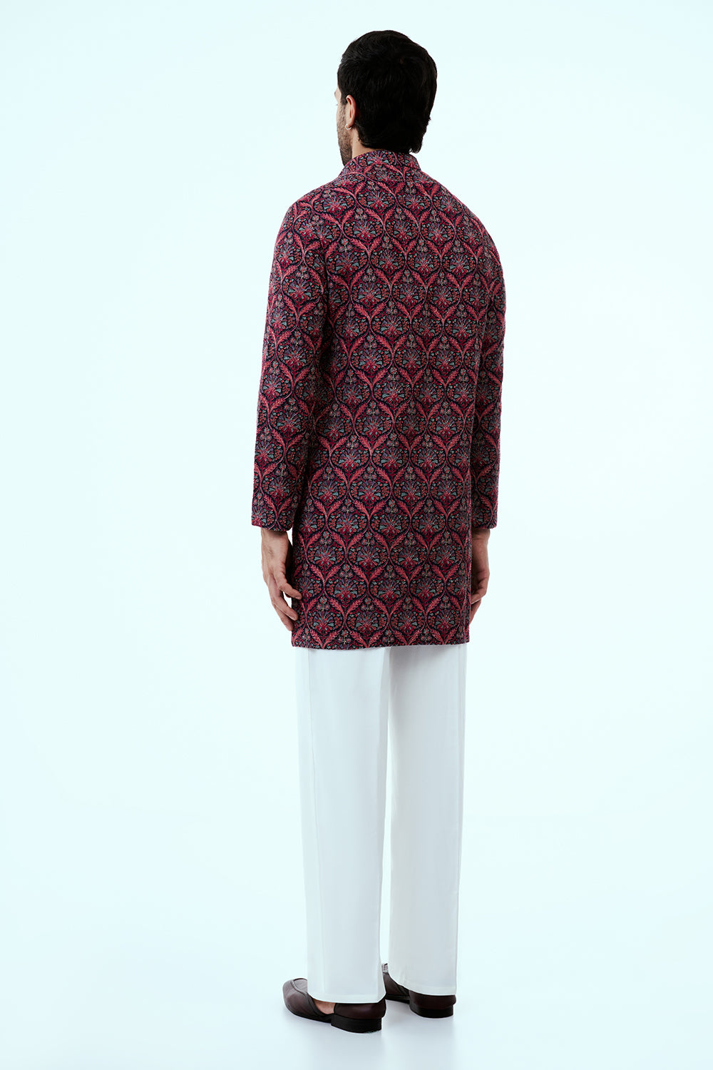 Multicolor Art Silk Printed Mens Kurta Set in Resham Work