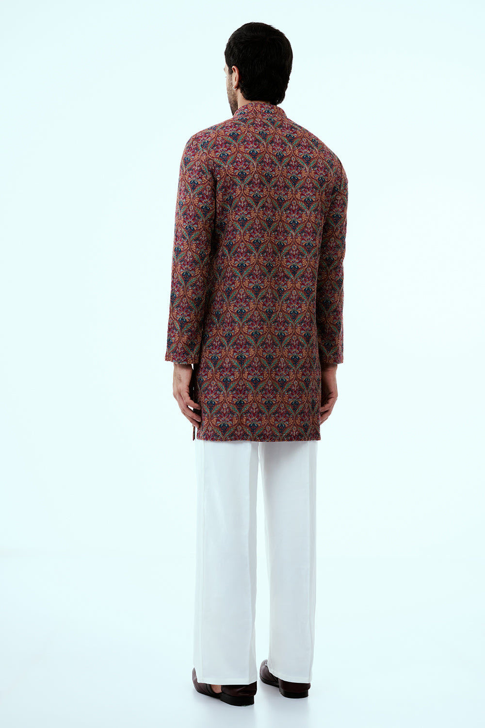 Multicolor Printed Art Silk Mens Kurta Set with Resham Work
