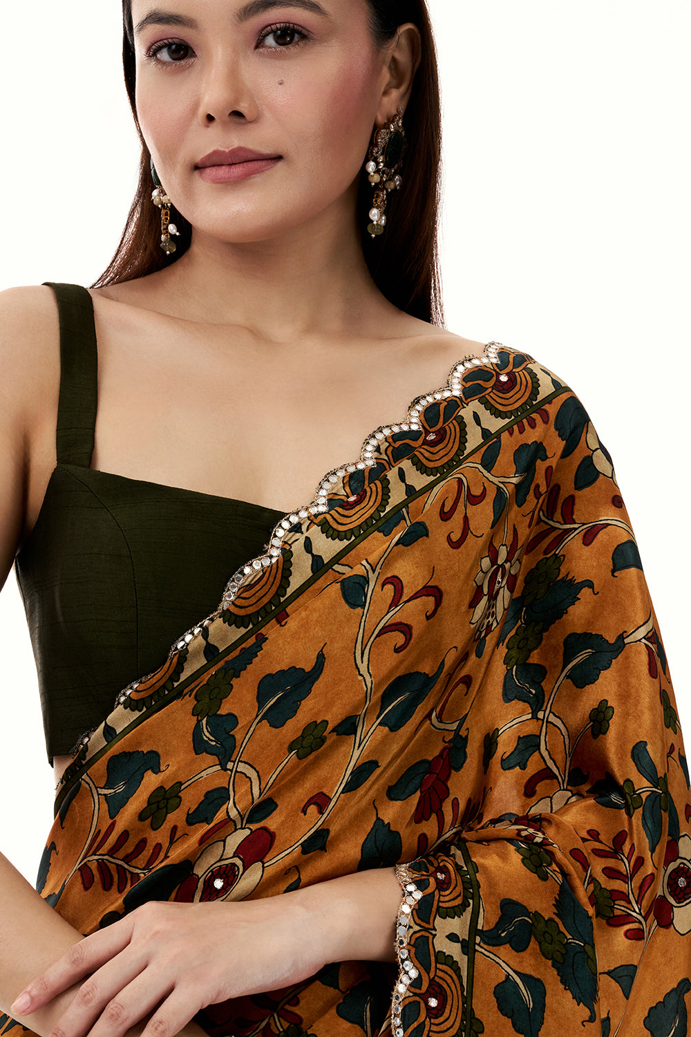 Multicolour Crepe Floral Print Saree with Mirror Work
