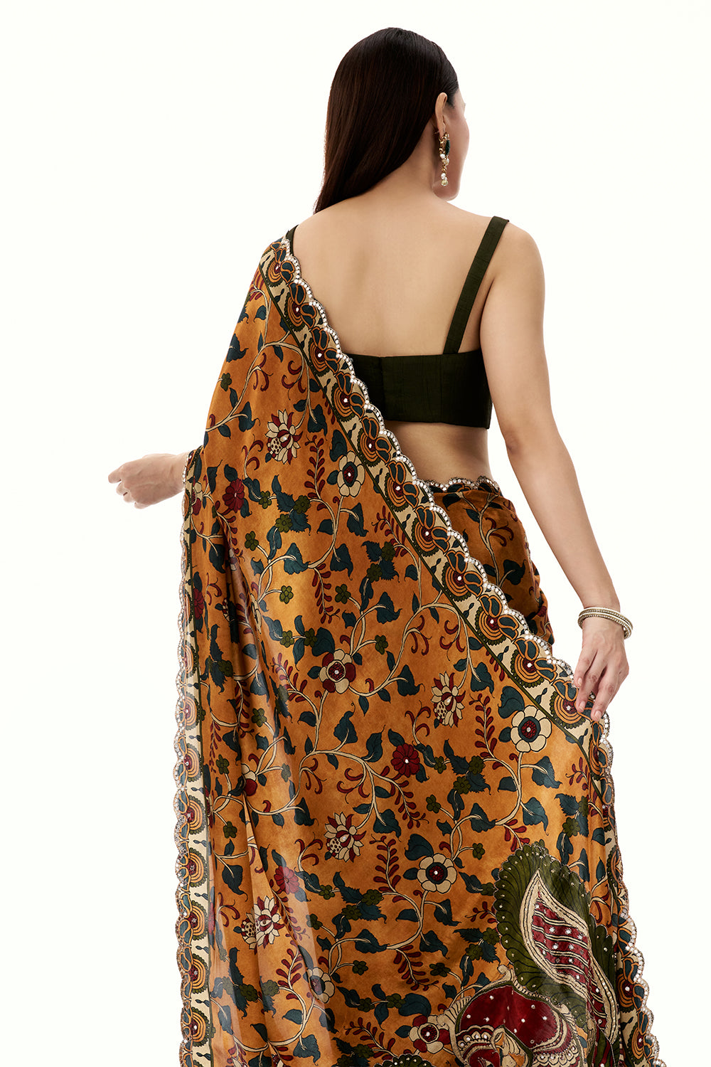 Multicolour Crepe Floral Print Saree with Mirror Work
