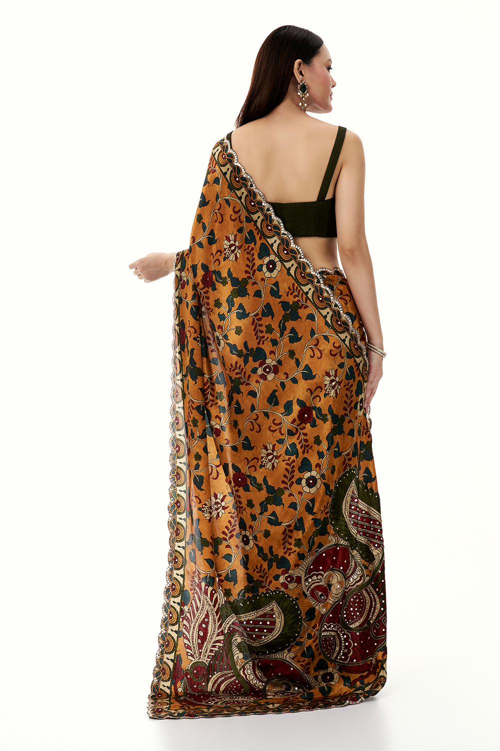 Multicolour Crepe Floral Print Saree with Mirror Work