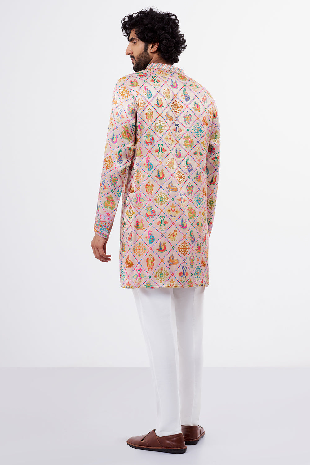 Multicolour Patola Print Silk Blend Men's Kurta Set