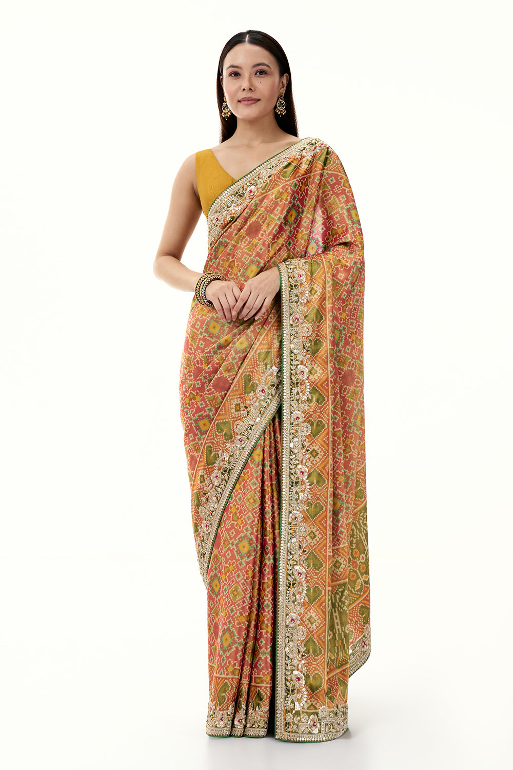 Multicolour Patola Printed Tissue Silk Saree with Zari Work