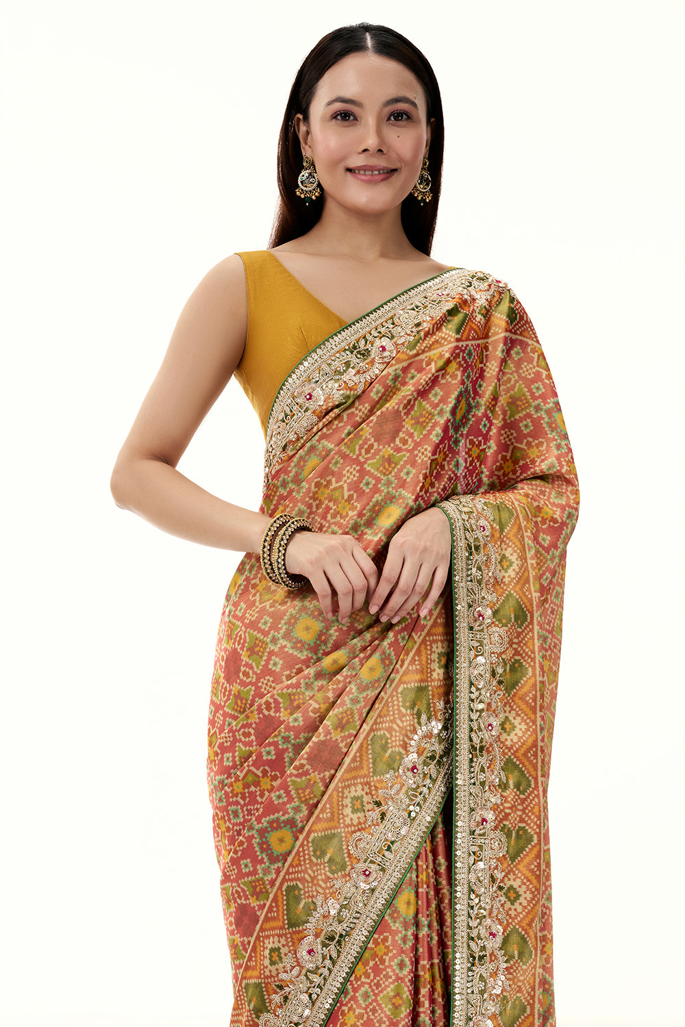 Multicolour Patola Printed Tissue Silk Saree with Zari Work