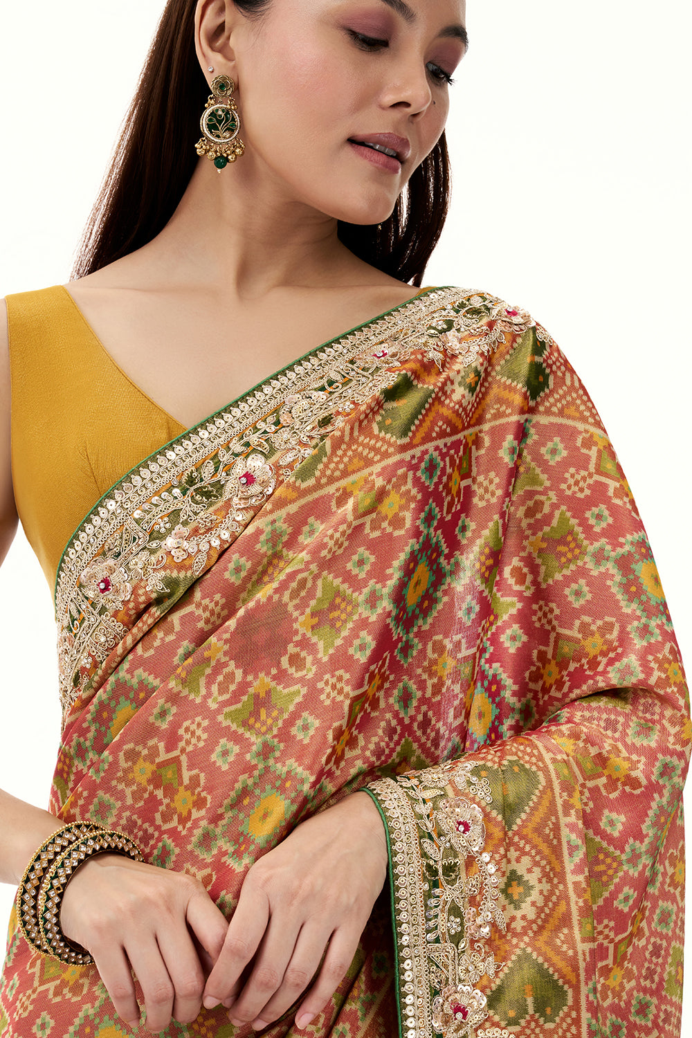 Multicolour Patola Printed Tissue Silk Saree with Zari Work