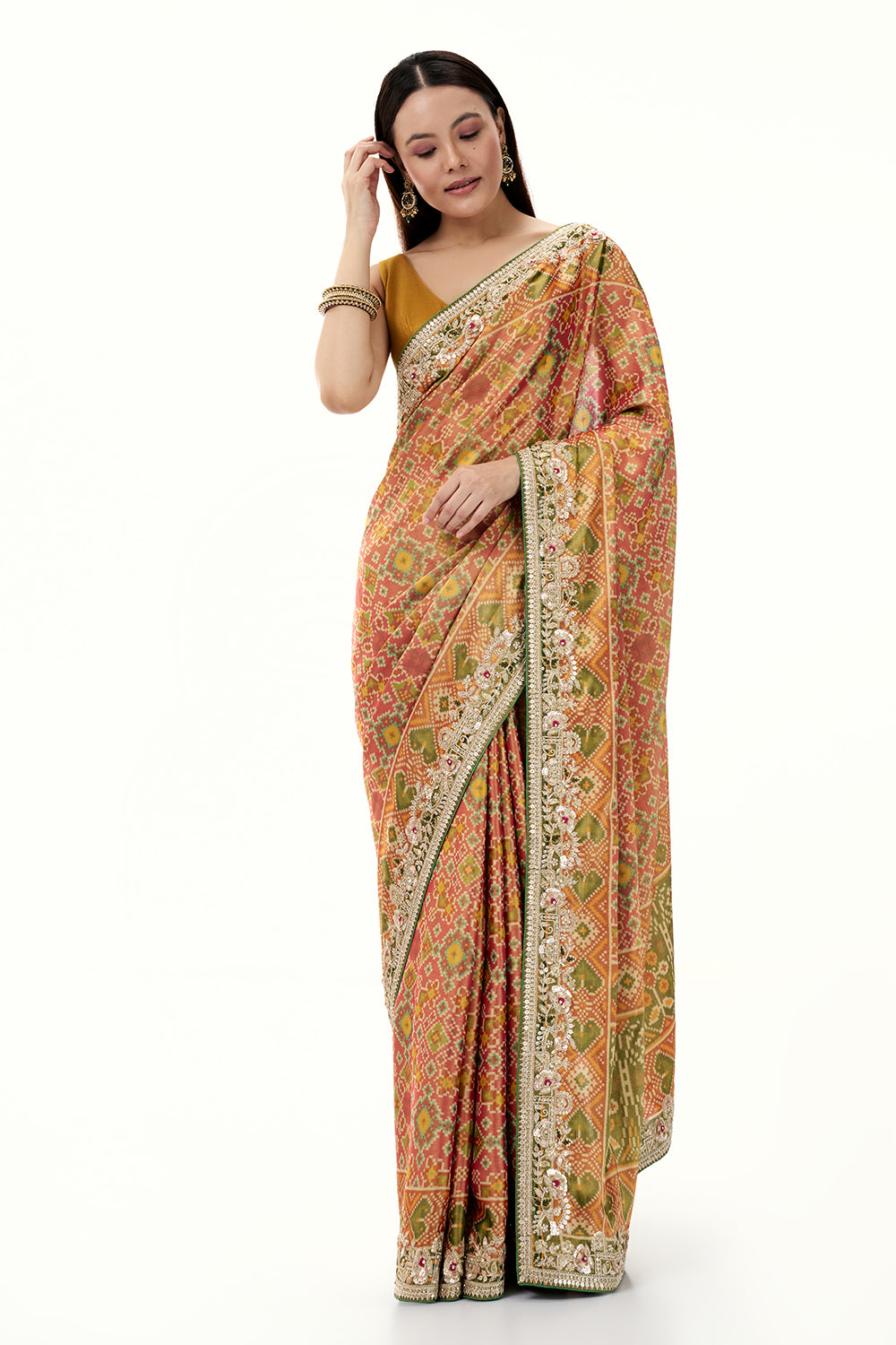 Multicolour Patola Printed Tissue Silk Saree with Zari Work
