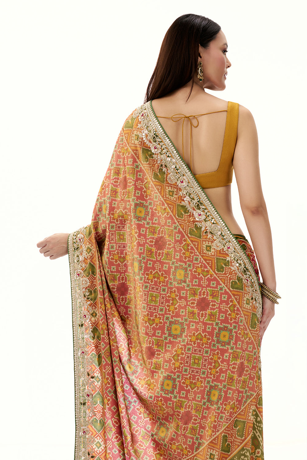 Multicolour Patola Printed Tissue Silk Saree with Zari Work