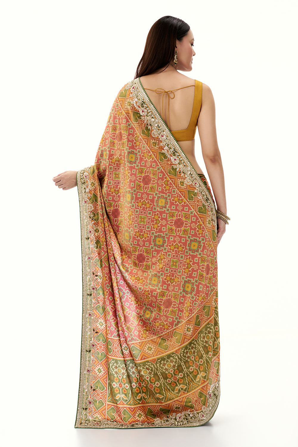 Multicolour Patola Printed Tissue Silk Saree with Zari Work