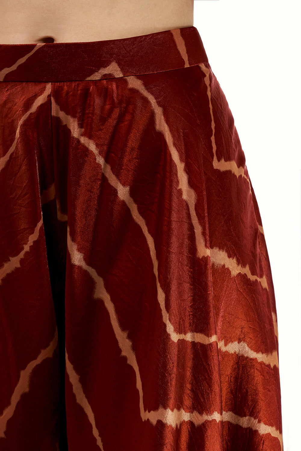 Rust Orange Satin Organza Palazzo Suit with Zari and Tassel Work