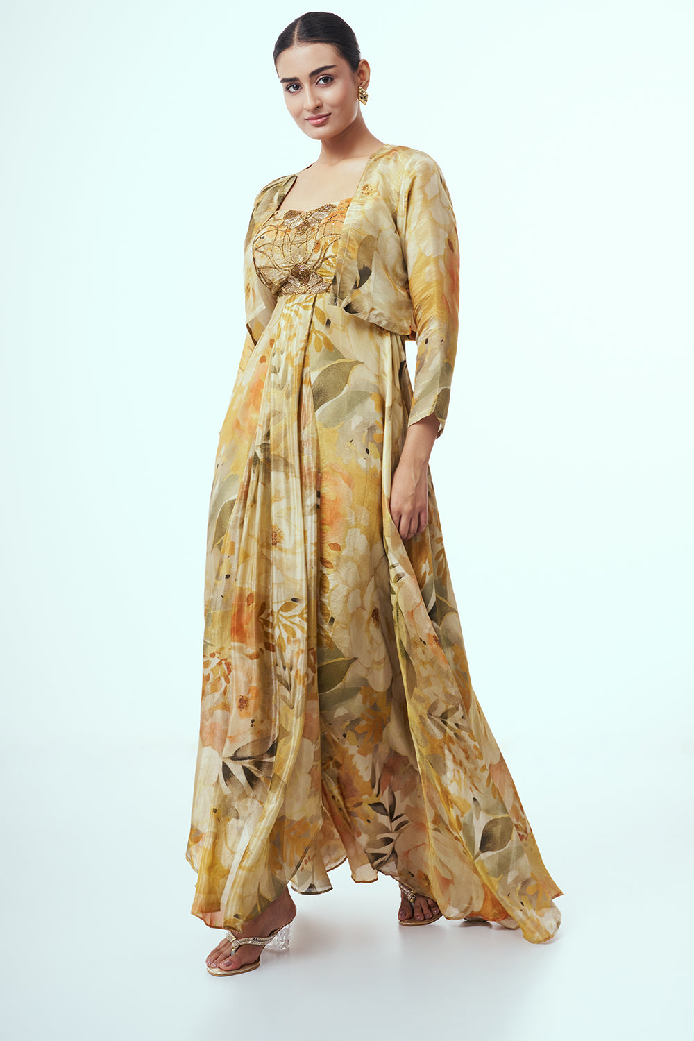 Multicolour Shimmer Contemporary Gown with Cutdana work
