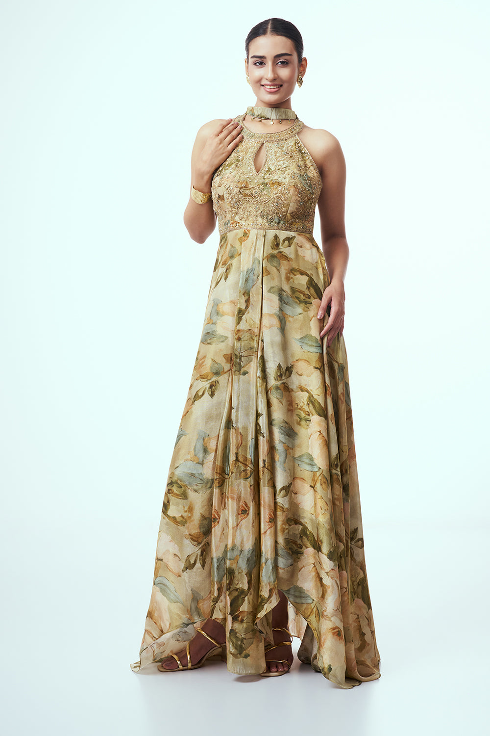 Multicolour Shimmer Contemporary Gownn with Mirror Work