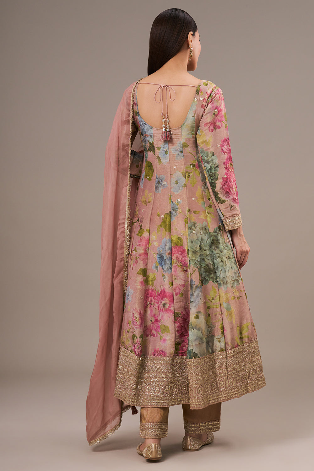 Multicolour Tissue Anarkali Suit with Zardosi and Mirror Work