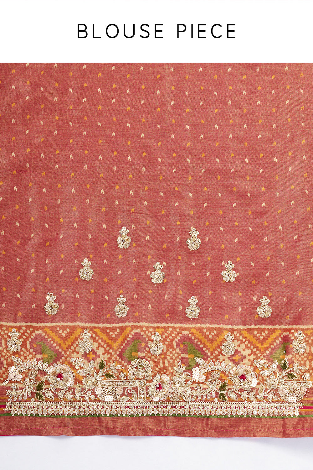 Multicolour Tissue Silk Saree with Patola Print and Embellished Border